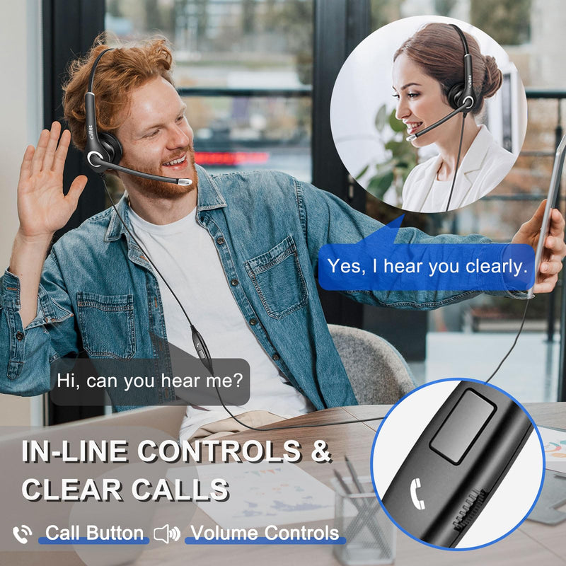 Callez Computer Headset, 3.5mm Cell Phone Headset with Mic Noise Cancelling, USB-C Wired Headphone for PC Laptop Mac iPhone Samsung Zoom Teams Call Center Home Office Work, in-line Controls Black