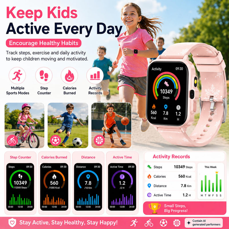 Smart Watch for Kids Boys Girls Age 5-12, Ai Functions Games HD Touch Screen Watches with Video Camera Music Player Pedometer Heart Rate Sleep Tracker Christmas Birthday Gifts for Boys