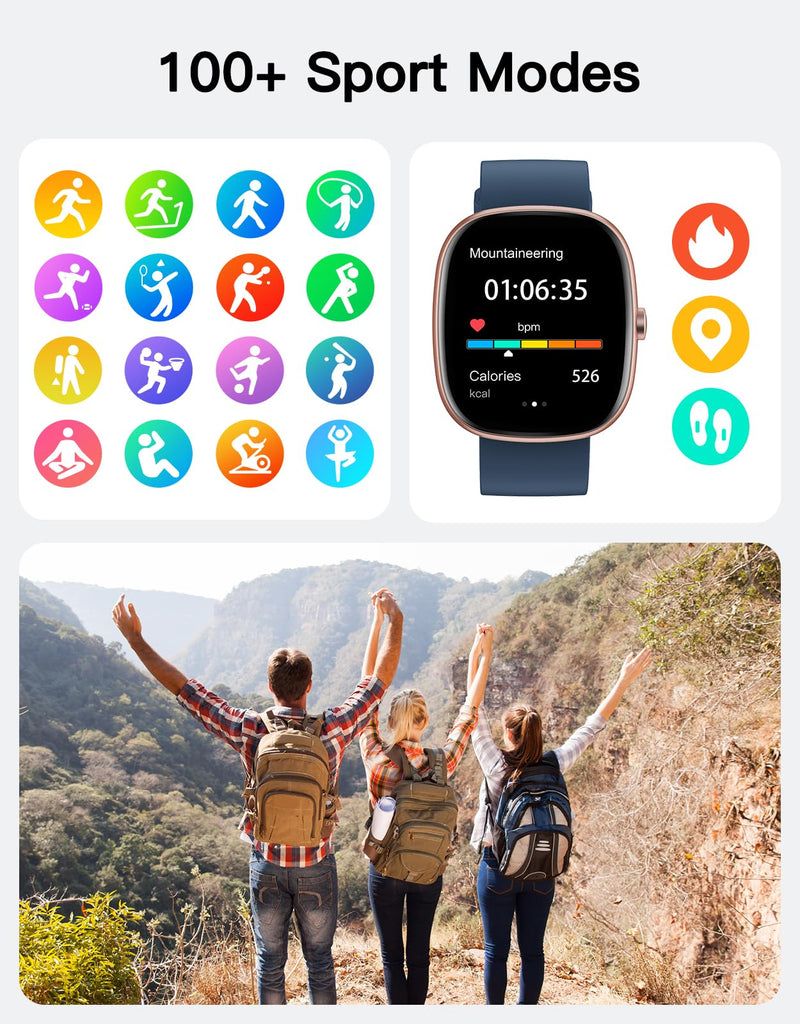 Fitness Tracker with Call Function, 1.85” Fitness Watch for Women and Men, 24/7 Heart Rate & Blood Oxygen Monitor, Sleep Tracker, 100+ Sport Modes, IP68 Waterproof (Blue)