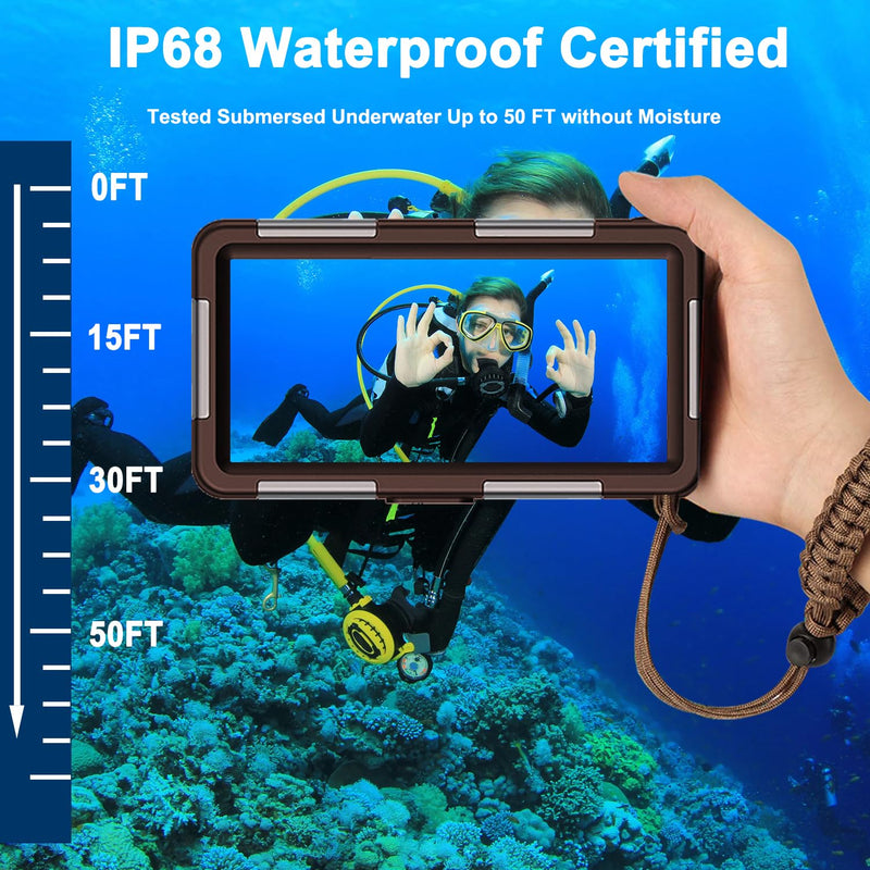 Professional Scuba Universal Underwater Diving Case for Snorkeling | Filming for iPhone 17/16/15/14/13/12/11 Pro Max Samsung S26/S25/S24/23/22/21 Plus Ultra, Size in 4.7 to 6.9inch,Brown Beige Phone Size 4.7-6.9inch