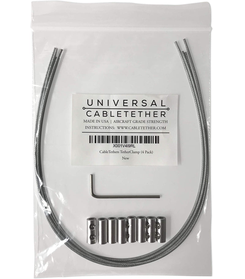 Universal CableTether - TetherClamp (4 Pack) - Heavy Duty, Reusable, Adjustable, Cable Tether - Secure Conference Room Computer Display Adapters and Mac Adapters