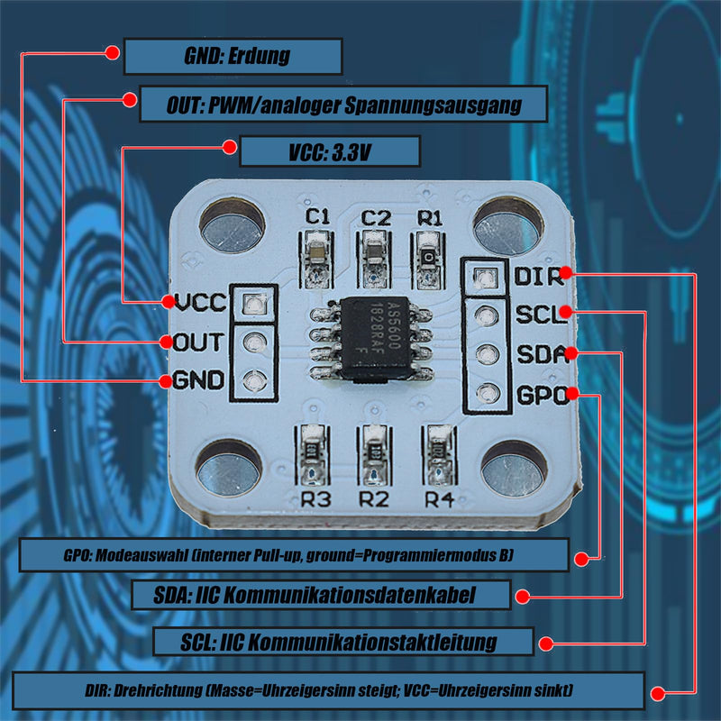 [AUSTRALIA] - 4pcs 12bit High Precision AS5600 Magnetic Encoder, Magnetic Induction Angle Sensor Module, It Comes with a Magnet 
