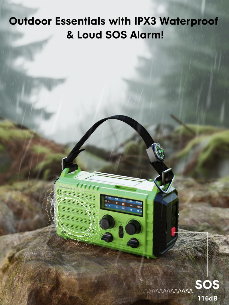 Weather Radio Raynic Solar Hand Crank Emergency Radio 5 Ways Powered AM/FM/SW/NOAA Weather Alert Portable Radio with Flashlight, Reading Lamp (Green) Green