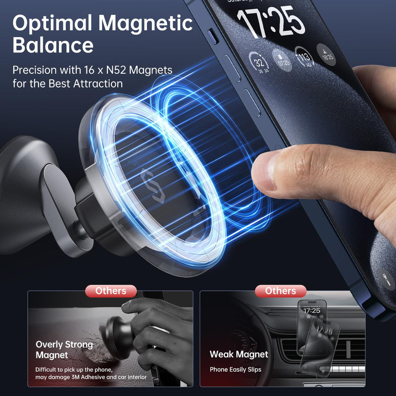 SYNCWIRE MagSafe Car Mount Bundle - 360° Rotating Magnetic Phone Holder for Car Dashboard & Tesla Screen, Strong Magnets Compatible with iPhone 16 15 14 13 Pro Max & Samsung
