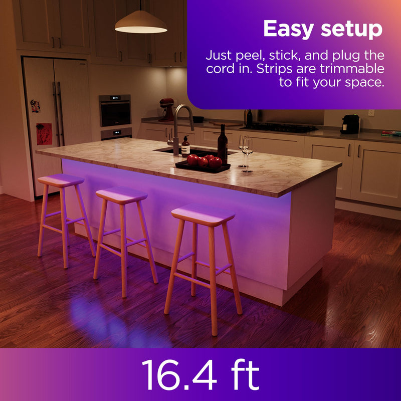 Roku Smart LED Light Strip, 16.4ft - Color Options with Adjustable Brightness & Temperature - Peel & Stick WiFi Smart Strip Lights Works Voice, Alexa & Google Assistant - Smart Home Products