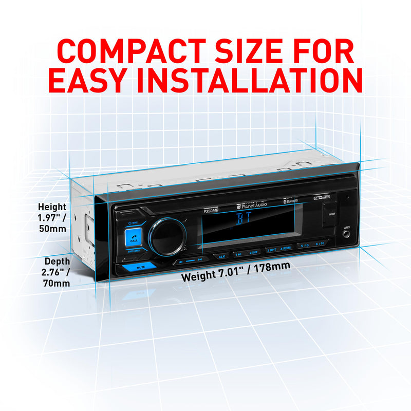 Planet Audio P350MB Car Stereo, Single DIN, Bluetooth, Hands-Free Calling