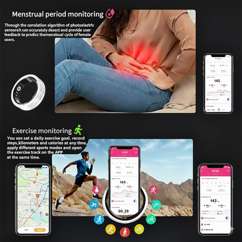 Diamond Smart Ring for Women, Fitness & Vital Signs Monitoring, Sleep Tracker, Remote Photography, No Subscription, Ladies Gift, iOS & Android(Silver,8#) Gray 8