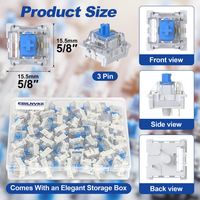 12 Pieces Blue Mechanical Keyboard Switches, 3 Pin Pre-Lubricated | Clicky Key Switches, Dustproof and Waterproof Tactile Switches, Mechanical Gaming Keyboard, DIY Switch Replacement Kit 12PCS