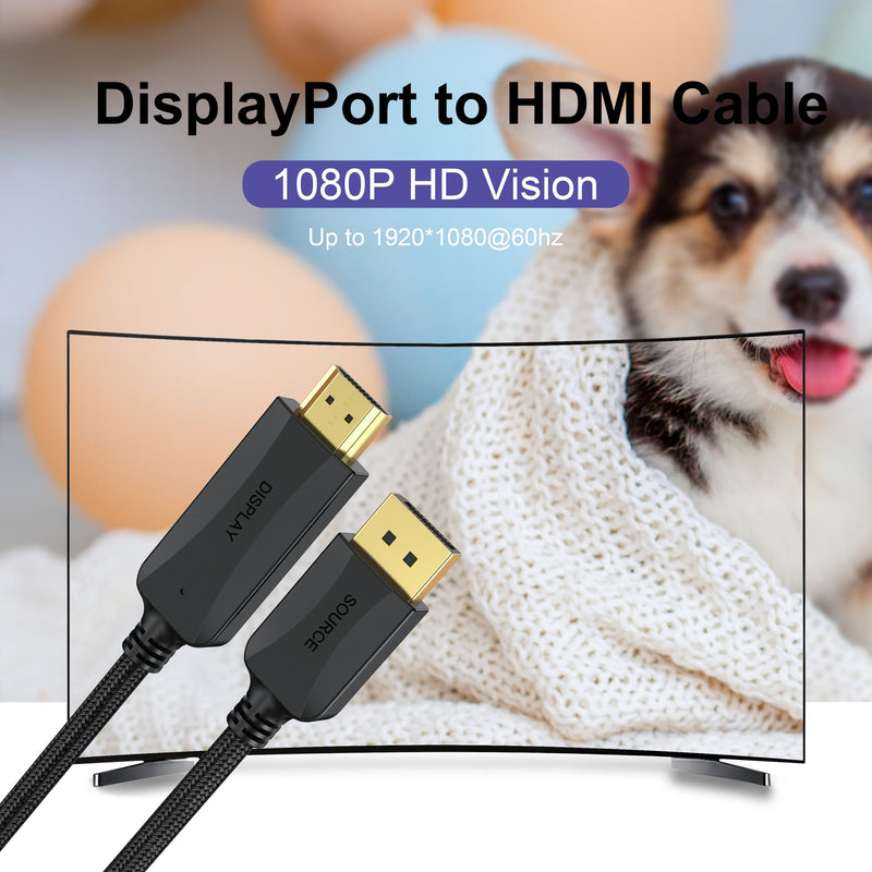 Thin DisplayPort to HDMI Cable 10-Pack, 3 FT 4K DP to HDMI Display Port Cord Adapter Male to Male Cord (UHD 4K, 2K, 1080P) Gold-Plated Braided Compatible with Dell, HP, Insignia, ASUS, AMD and More | Supports 4K/2K/1080P video & audio, compatible with ...