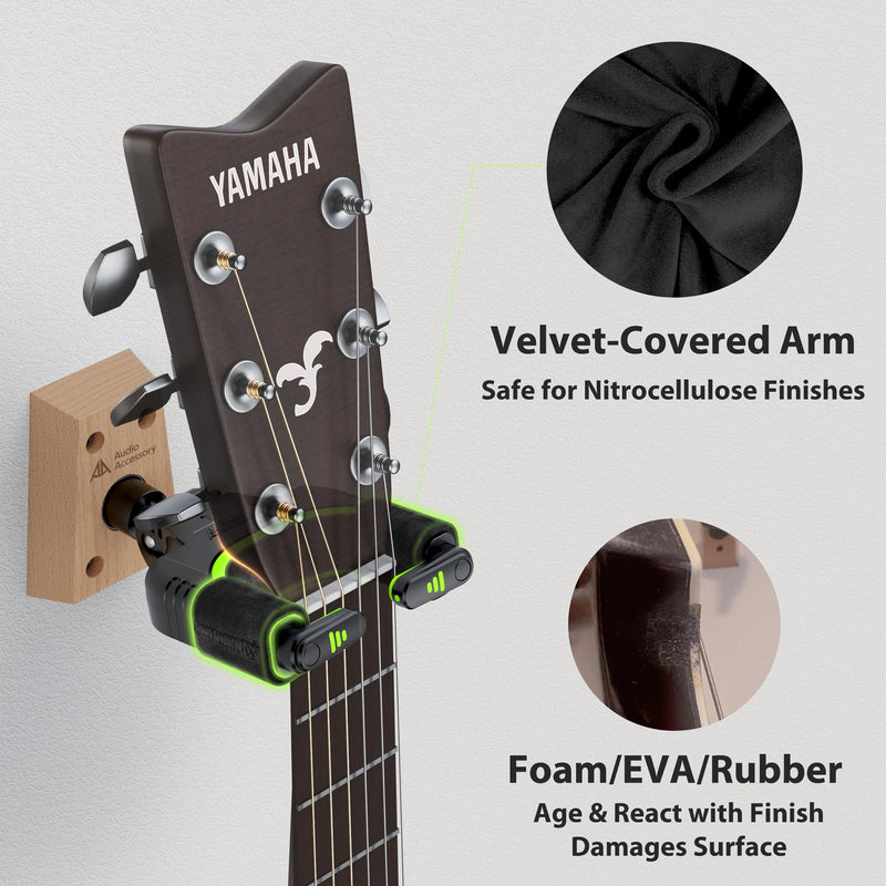 [AUSTRALIA] - Auto Lock Guitar Wall Mount 3-Pack, Reinforced 4-Screw Base, Locking Guitar Hanger for Heavy Bass, Electric, Acoustic Guitar, Soft Velvet Contact Surface to Protect Nitro Lacquer 3 Pack 