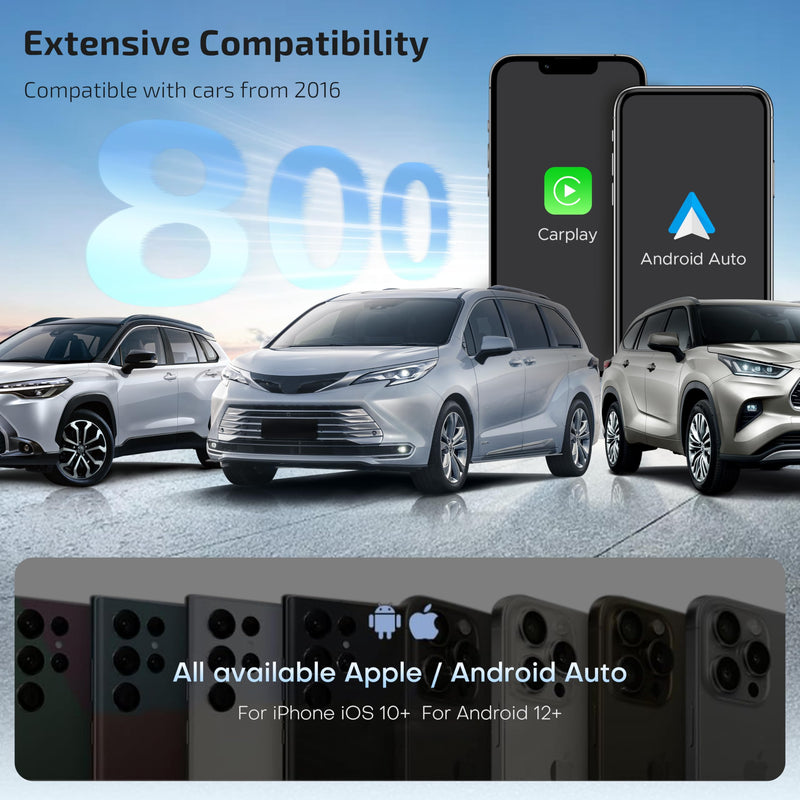 ByteWave Wireless Android Auto & CarPlay Adapter 2-in-1 Converts Wired to Wireless 2025 Upgraded, Plug-and-Play Dongle with Low Latency, Connect for iOS10+/Android 11+ Cars - Brown