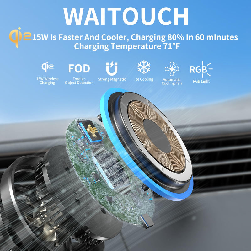 Qi2.2 25W Wireless Car Charger Mount[Fastest Charging Speed] Car Charger for iPhone 16/15/14/13/12 Pro Max/Mini and Others Phone, ice Cooling Charging, Phone Cooler for Car, with Air Vent Holder