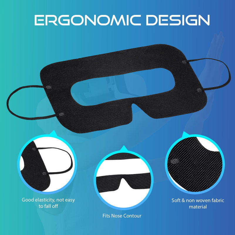200 Pcs Disposable VR Face Mask Breathable Cover Eye Mask for VR Nonwoven Fabric Sanitary VR Mask, VR Eye Cover Pad - Comfortable, Protective, Sweat-Absorbent Face Covers (Black)