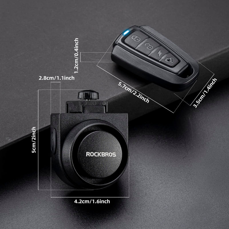 ROCKBROS 115dB Bike Alarm with Remote Motion Sensor Anti-Theft 2 Pack | Waterproof, Wireless Remote Control, Vibration Anti-Theft Security System, Fit eBike Motorcycle Bicycle Black-2pcs