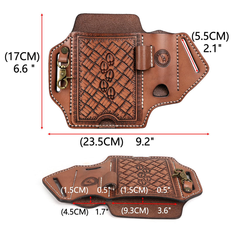 Leather Cell Phone Belt Holster Case Folding Knife Sheath Pen Slot Key Clip | 4-In-One Edc Organizer,Pocket Knives Carrier,Bottom Push Hole For Phone Charge Port,Fits Phones Up To 6.7",Gift For Birthday