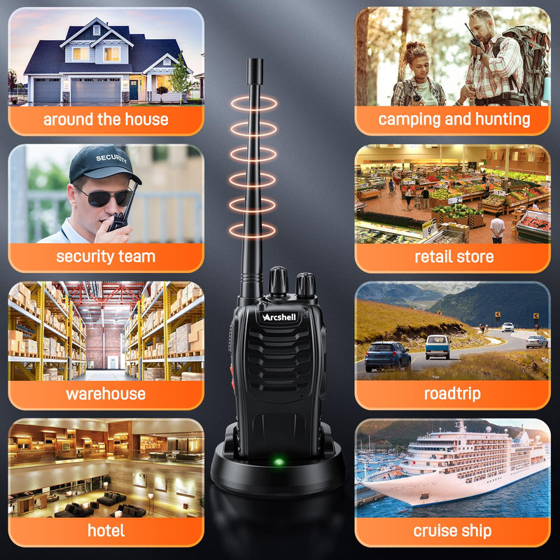 Rechargeable Long Range Two-Way Radios with Earpiece 2 Pack Arcshell AR-5 Walkie Talkies Li-ion Battery and Charger Included