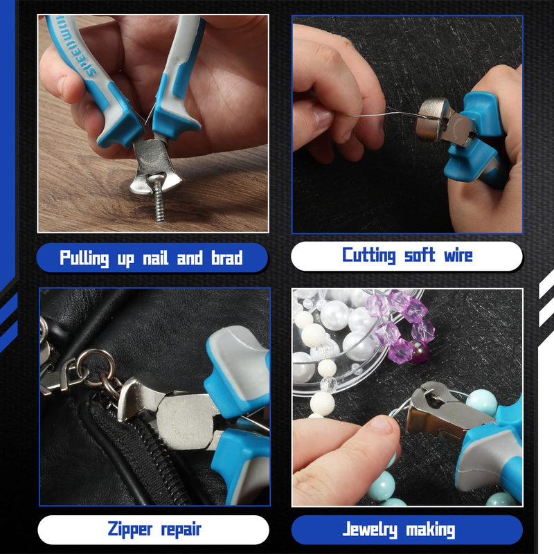 SPEEDWOX 4 Inches End Nippers Precision End Cutters Pliers Mini End Cutting Nippers Fine Pliers with Spring Micro Functional Small Wire Cutter Jewelry Making Shoes Repair Tool Pull Nails Brads 4" End Cutting Plier