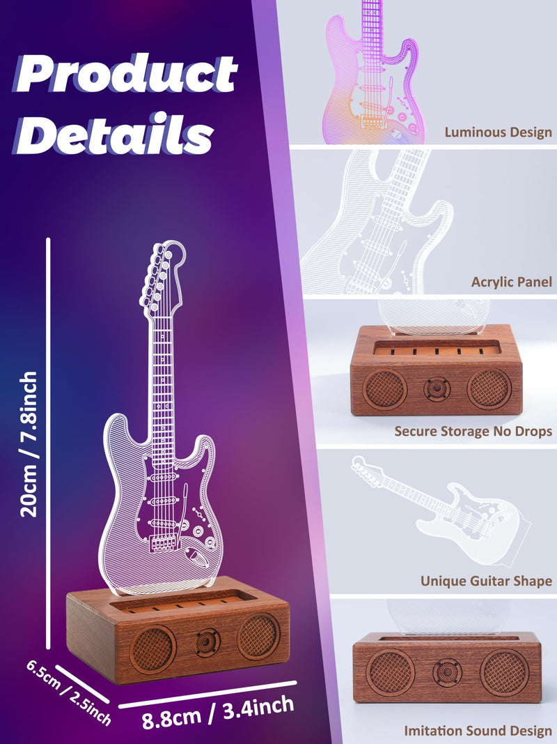 Light Up Guitar Pick Holder, Acrylic Electric Guitar Pick Holder with Audio Styling Wooden Base for Picks Storage and Display, Gift for Guitar Players Guitarists