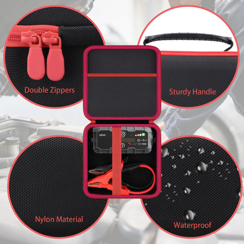 [AUSTRALIA] - Protection Storage Case Compatible with NOCO Boost GB40 / GB20 / X GBX45 UltraSafe Jump Starter Lithium Battery Booster Pack and Accessories（Black Case + Red Zipper）-Flaxune Case for Boost GB40 / GB20 / X GBX45 