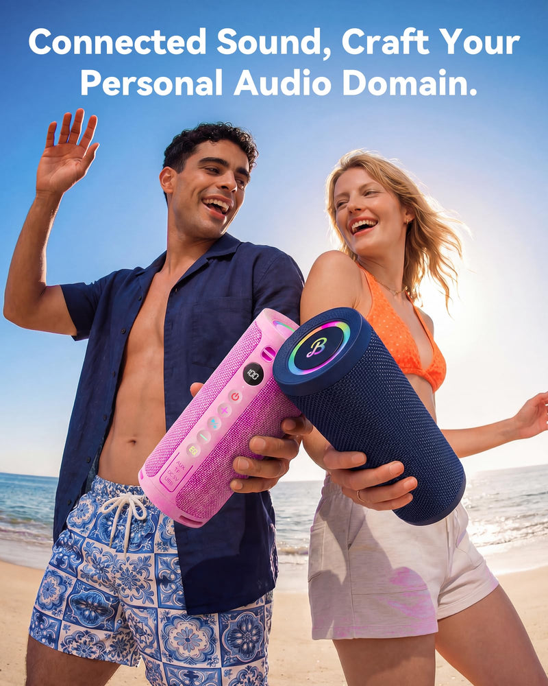 BassBloom Roar 3 Portable Bluetooth Speaker,20W Powerful Sound with JIKE Bass,IPX6 Waterproof,24H Playtime,Bluetooth 5.4,RGB Lights,Wireless TWS Pairing,Outdoor for Camping and Beach (Pink)