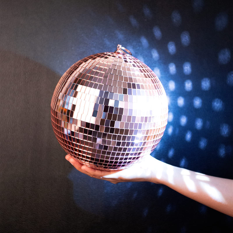 Mirror Ball for Disco DJ Club Party Wedding Home Decor, Muscab 8 Inch Disco Ball with Hanging Ring, Rose Gold