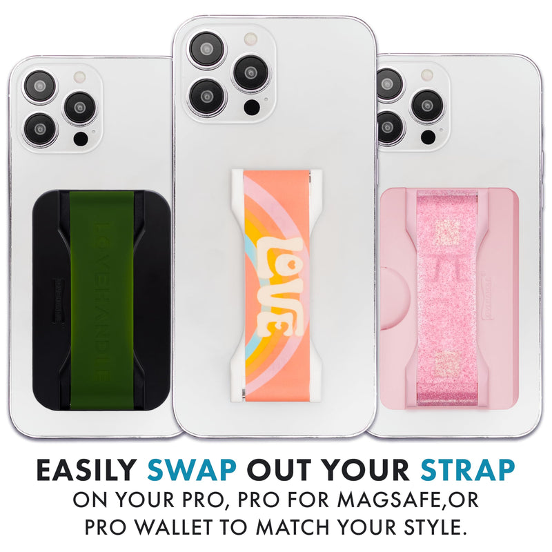 LOVEHANDLE Swappable Phone Grip Strap (Strap Only Base Sold Separately) Swappable Strap for LOVEHANDLE PRO, PRO MagSafe & PRO Wallet Pack of 3 - Hippie Dippy Daisy Strap Bundle