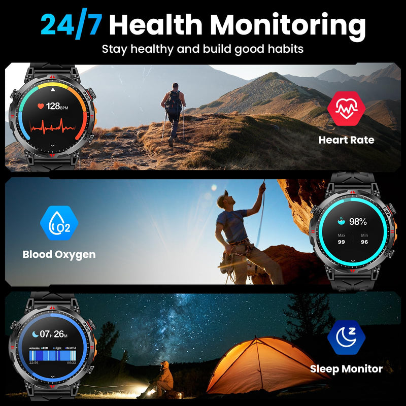 Military Smart Watches for Men with GPS/Compass,GPT Voice Assistant,1.56" AMOLED Screen,Smart Watch for Android and iPhone(Answer/Make Calls), Heart Rate/Sleep,Fitness Tracker Multiple Sports Modes Black