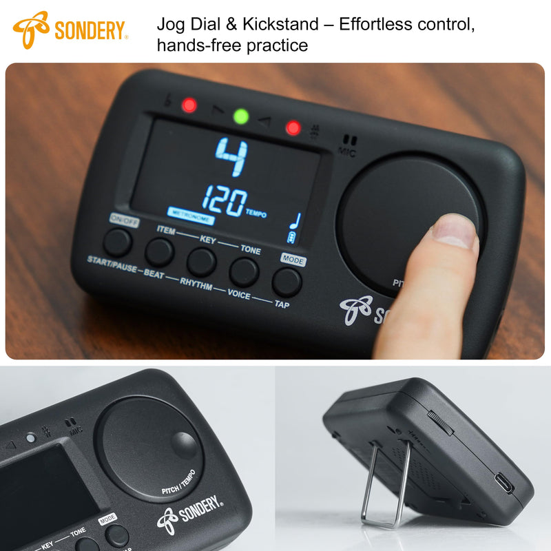 Sondery Digital Metronome Tuner 3 in 1, English Vocal Counting Metronome with Tap Tempo Chromatic Tuner Tone Generator Rechargeable Suitable for All Instruments