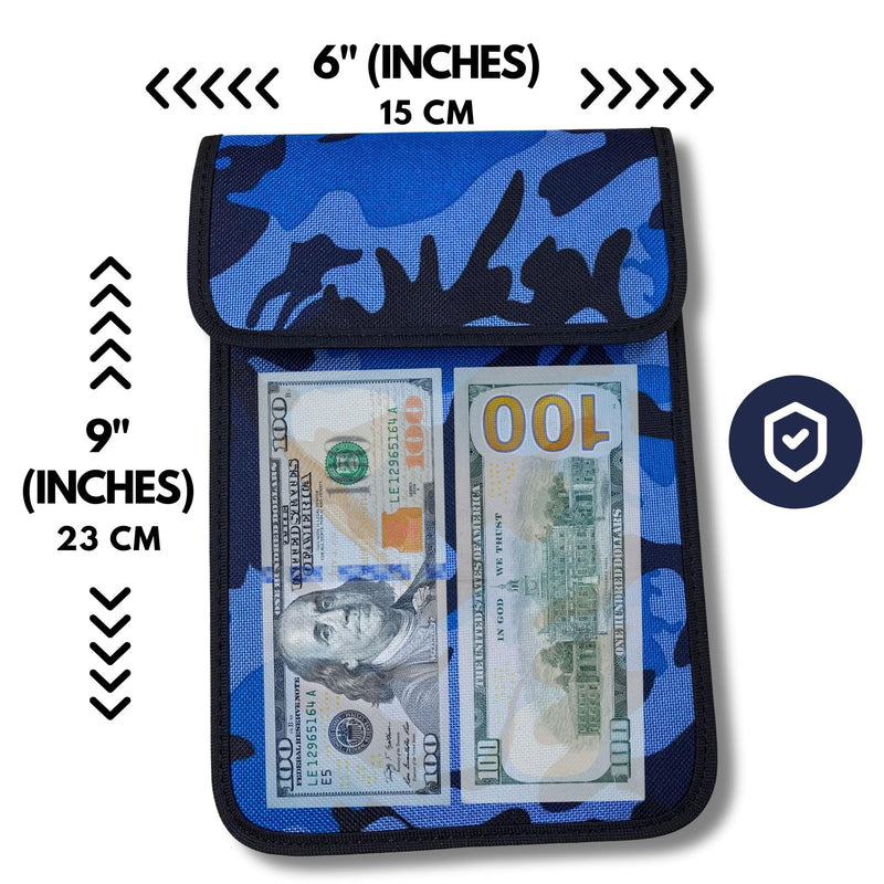 Faraday Bags for Phones and Car Key, Key Fob Signal Blocker, Signal Blocking Faraday Pouch, Cell Phone Signal Jammer, Anti-Theft Pouch Faraday Cage, Camo Blue Camouflage Blue