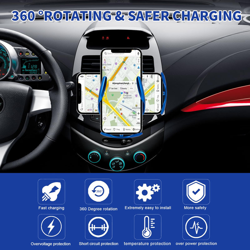 Wireless Car Charger Phone Mount Car Holder Mount Wireless Charging 15W Fast Charging Auto-Clamping Car Mount Air Vent Charging Car Phone Holder for Android Smartphone(Blue)