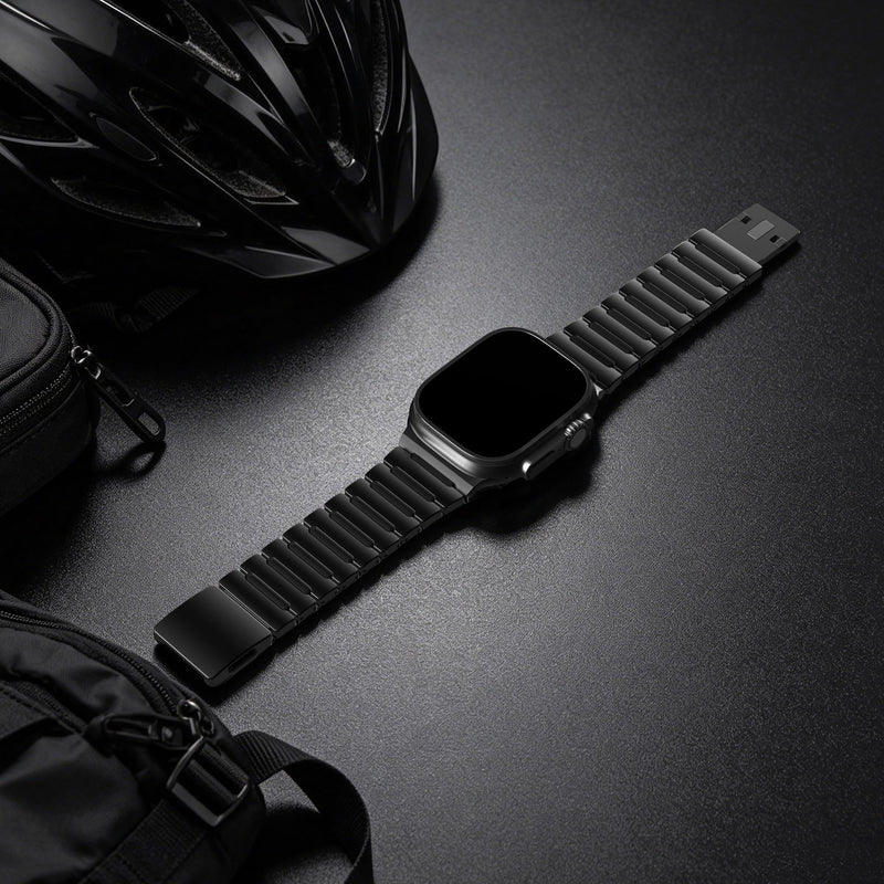 Grade 5 Titanium Silicone Band for Apple Watch Ultra 3/2/1 49mm | for iWatch Series 11 10 9 8 7 6 5 4 SE 46mm 45mm 44mm 42mm, Luxury Magnetic Link Band for Men Women, Dual-Layer, Comfort Fit Black