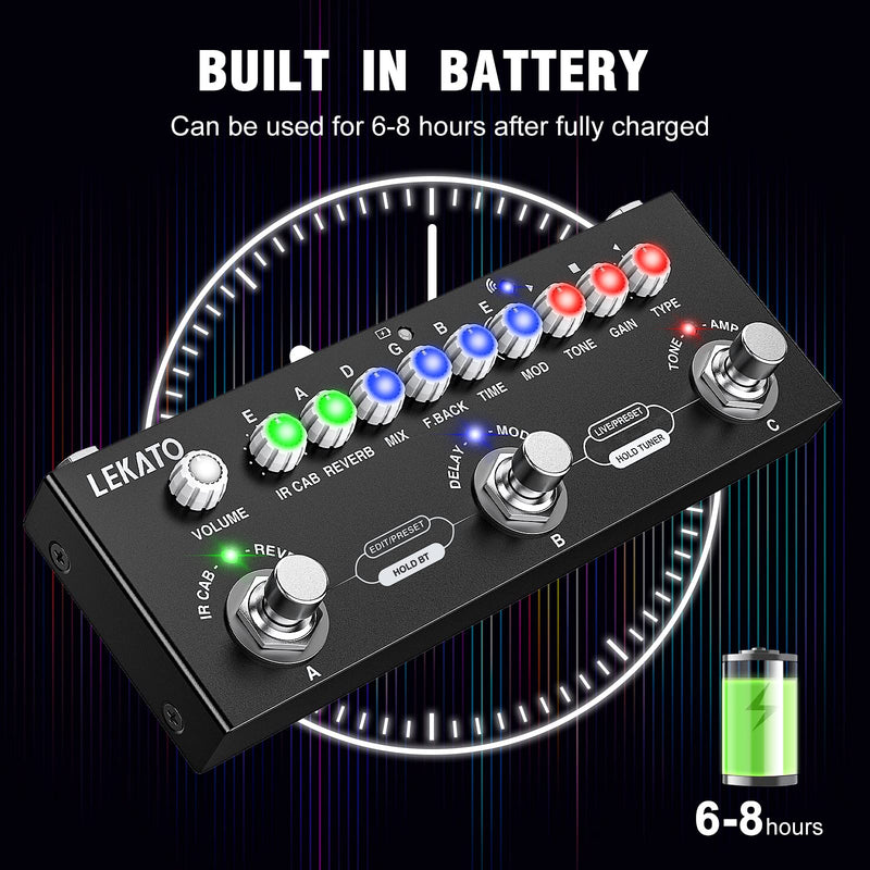 [AUSTRALIA] - LEKATO Multi Effects Guitar Pedal, with IR Loading 9 AMP Models, Delay Reverb Distortion Overdrive Pedal, Rechargable Electric Guitar Effects Multi Pedal Support Recording,Bluetooth 5.0 For Electric Guitar 
