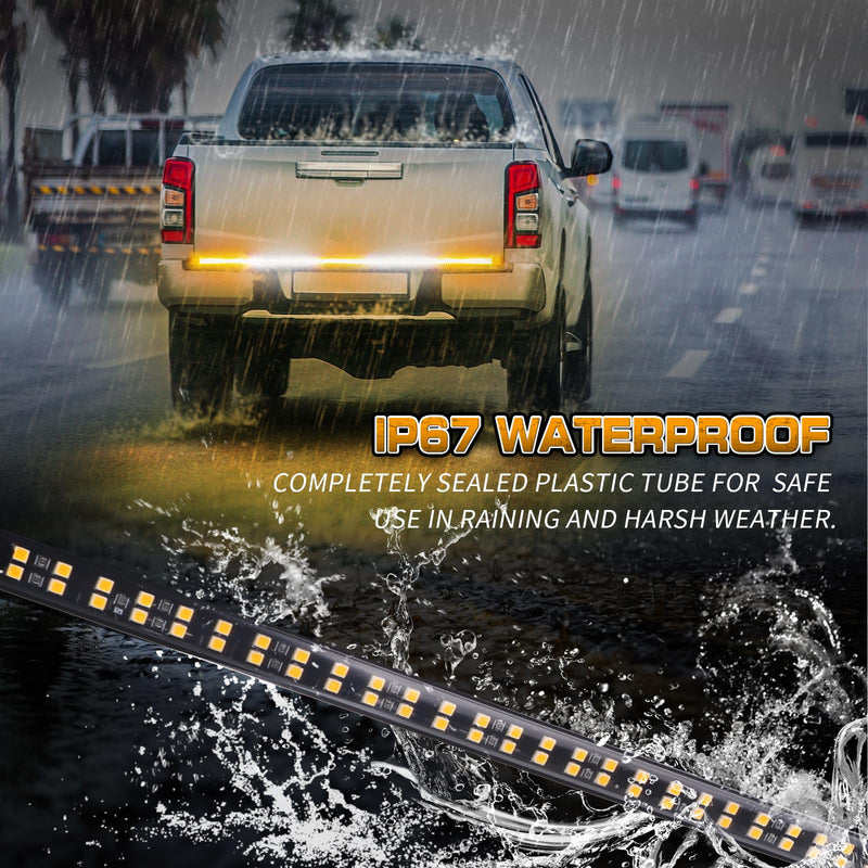 [AUSTRALIA] - XRIDONSEN 60 inch Truck Strobe Lights Strip 360 LED Amber White Rear Window Tailgate Emergency Lights Flashing Warning Hazard Safety for Tow Plow Trucks Construction Vehicles Pickup Amber/White 