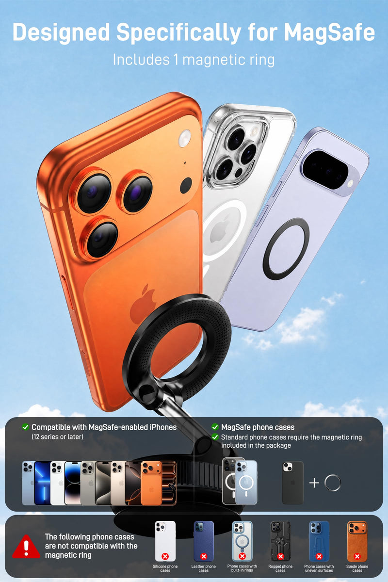 IKG Magnetic Phone Holder for Car, 360° Rotation Suction Phone Mount | Compatible with iPhone & Android, Foldable Car Phone Holder, Carmount for Car/Travel/Gym, Car Accessories