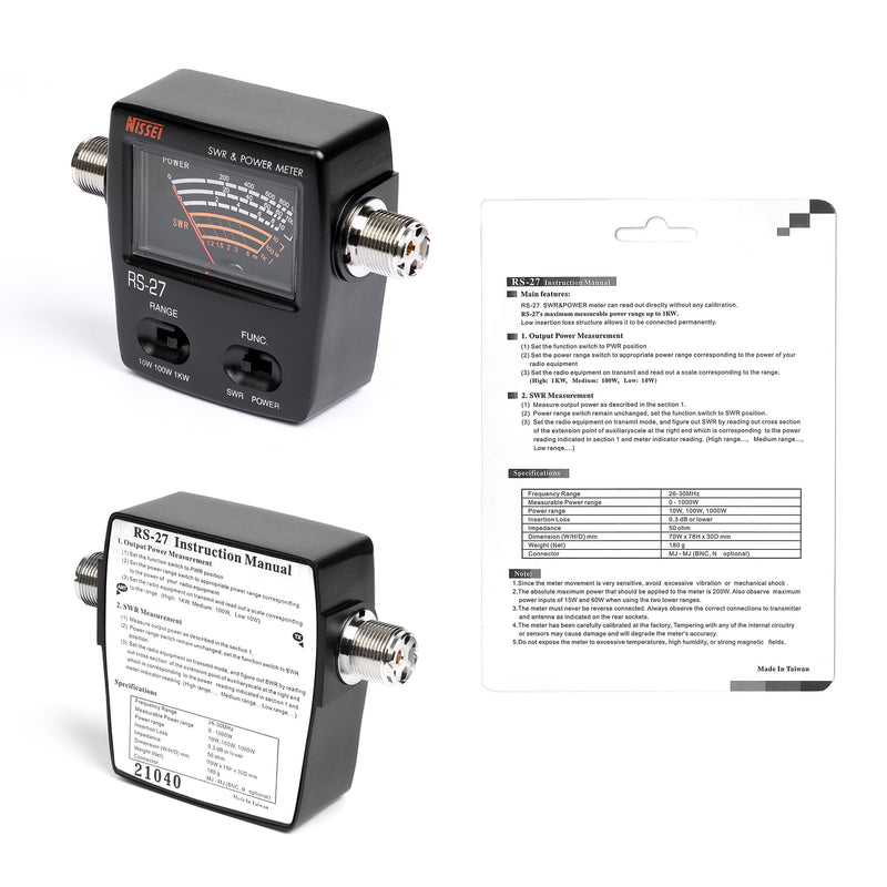 Fumei RS-27 26-30Mhz CB Band 10/100/1000W Power Range SWR/Watt Meter for Two-Way Radio