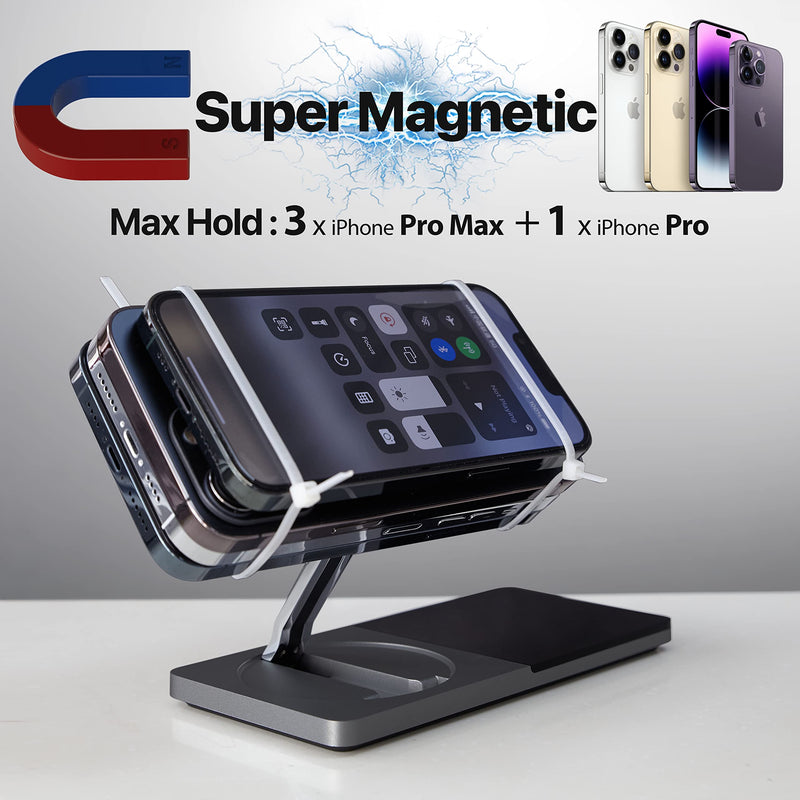 Mag-Safe Charger Stand for iPhone， Wireless Charger Stand for Apple Products, 2 in 1 Magnetic Charging Station for iPhone 15/14/13/12 Series, Airpods 3/2/Pro with Adapter (Black) black