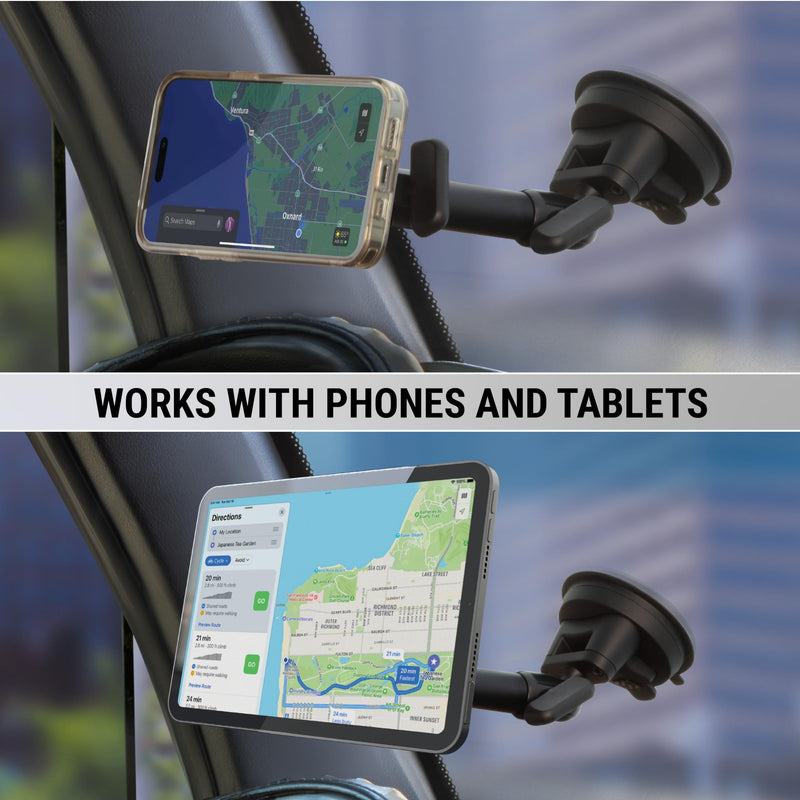 Scosche MP2WD2HD MagicMount™ Pro2 XL Heavy Duty, Strong Suction Cup Cell Phone Mount with Long Arm Windshield/Dashboard Phone Holder and Anti-Shake Stabilizer for iPhone, Android, Tablet, Car, Truck MagSafe - Extendo Window / Dash Suction Pro