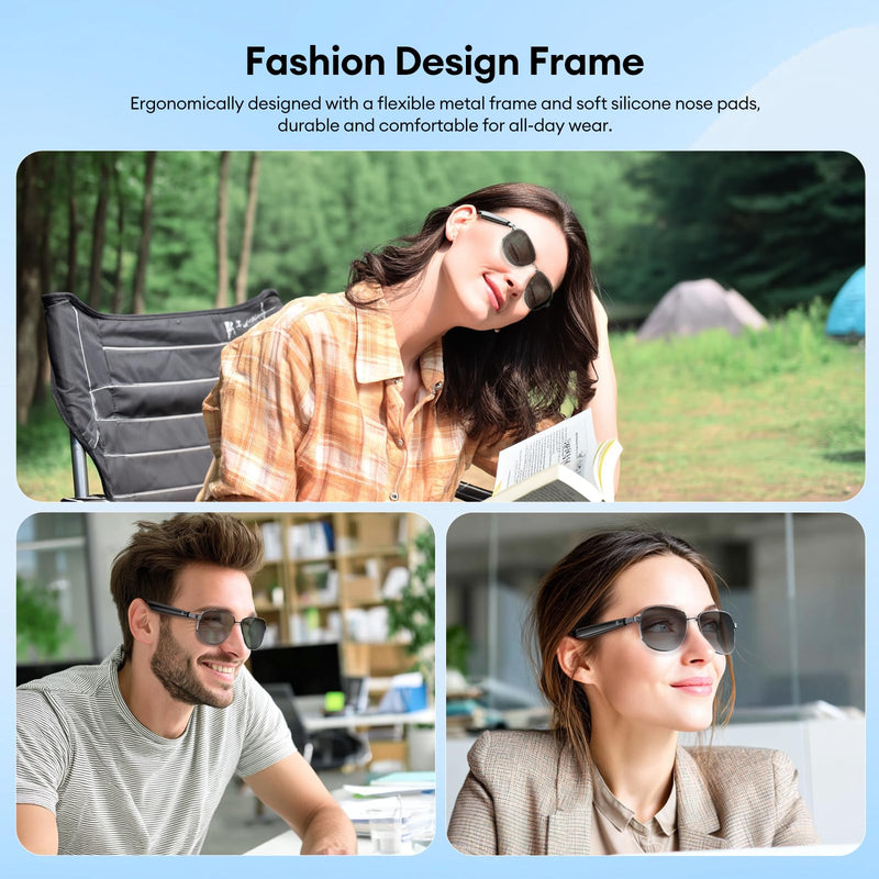 PAXA Metal Frame Smart Audio Sunglasses with Translation App, UV400 | Metal Frame Comfort, Adjustable Nose Pads, Anti-Slip Fit, UV400 Lenses, Open-Ear Audio & Translation App Support Metal Frame - Black