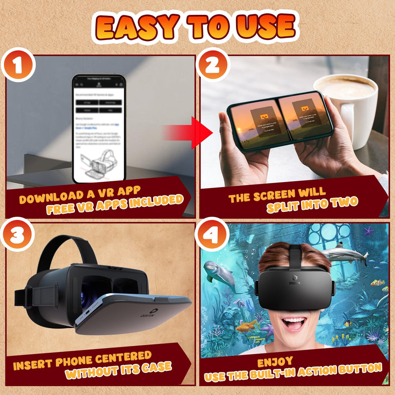 DESTEK V5 VR Headset for Kids & 5.5in-7.0in Screen Phone & 100+ Apps, Touch Button for YouTube, 110° FOV Anti-Blue Light HD Lenses, Compatible with iPhone & Android