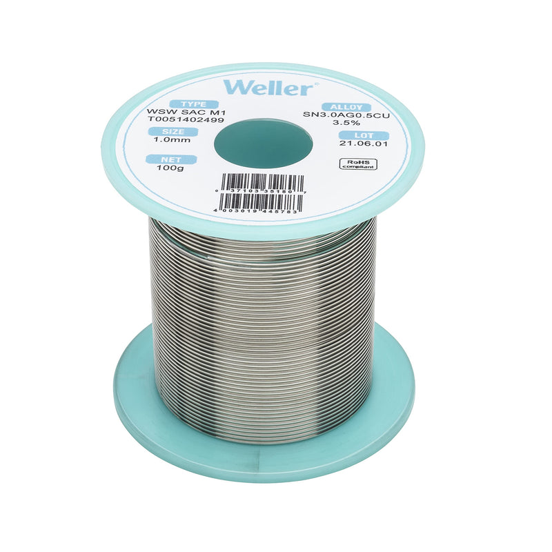 Weller WSW SAC M1 (T0051402499) Lead-Free Solder Wire, Diameter 1.0 mm, Alloy Sn96.5Ag3Cu0.5, Flux Content 3.5%, 100 g 1,0mm, 100g