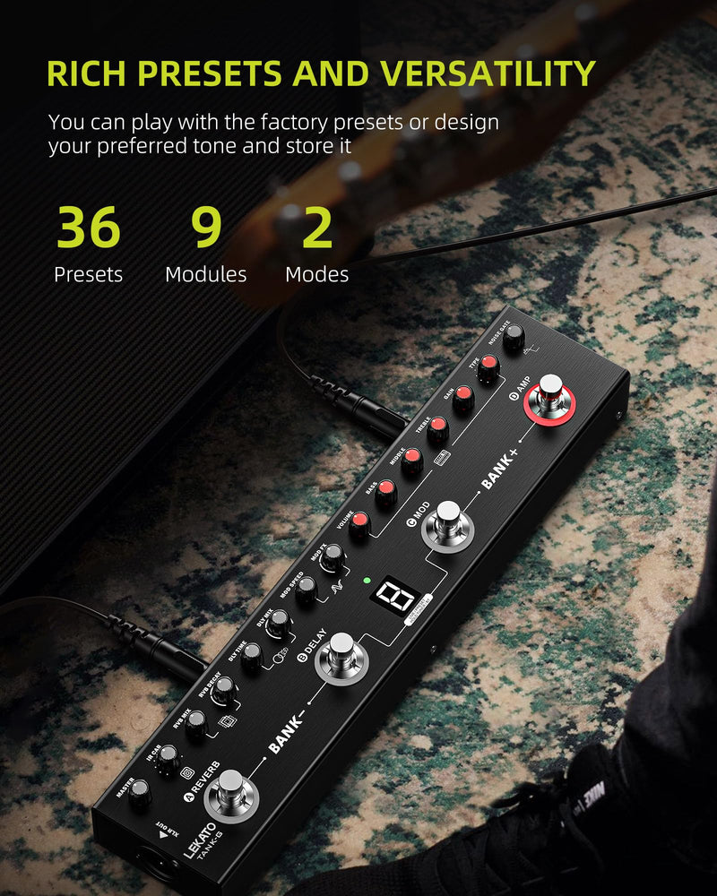 [AUSTRALIA] - LEKATO Multi Effects Guitar Pedal, Guitar Effects Pedal with 36 Presets, Editable 4 Modules, Amp, Chorus, Delay, Reverb, IR CAB, Tuner, BT Connection, Music Recording For Electric Guitar 