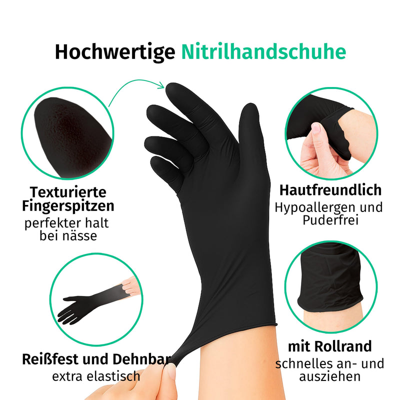 Nitrile Gloves, Box of 100 (XS, Black) Disposable Gloves, Examination Gloves, Powder-Free, Non-Sterile, Latex-Free
