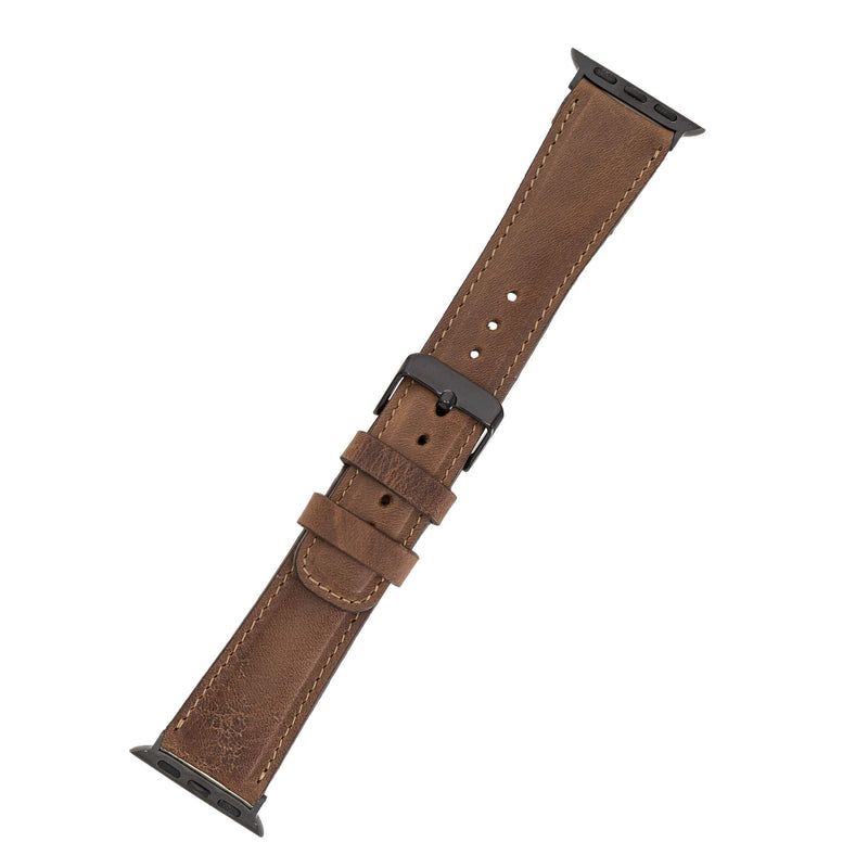 Premium Handmade Leather Watch Band for Apple Watch Ultra 3 2 1 & SE 3 2 1 & Series 11 10 9 8 7 6 5 4 3 2 1 fits 49mm 46mm 45mm 44mm 42mm 41mm 40mm 38mm Saddle Brown w / Black Connector&Clasp 38-40-41mm & 42mm (Series 10/11)