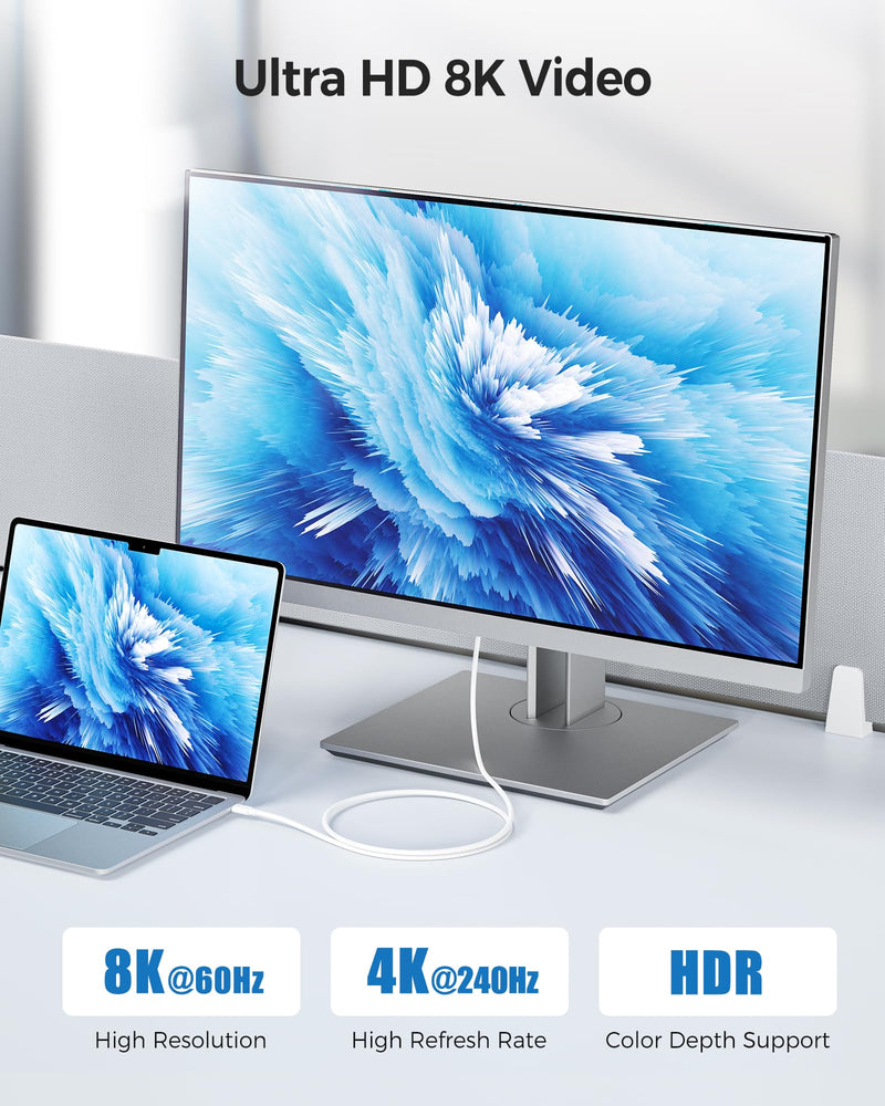 Cable Matters [Intel Certified] Braided 40Gbps Thunderbolt 4 Cable, 6.6ft | White, [8K@60Hz / 4K@240Hz, 100W Charging, 40Gbps Data Transfer], Active, Compatible with Thunderbolt 3, USB4, USB-C