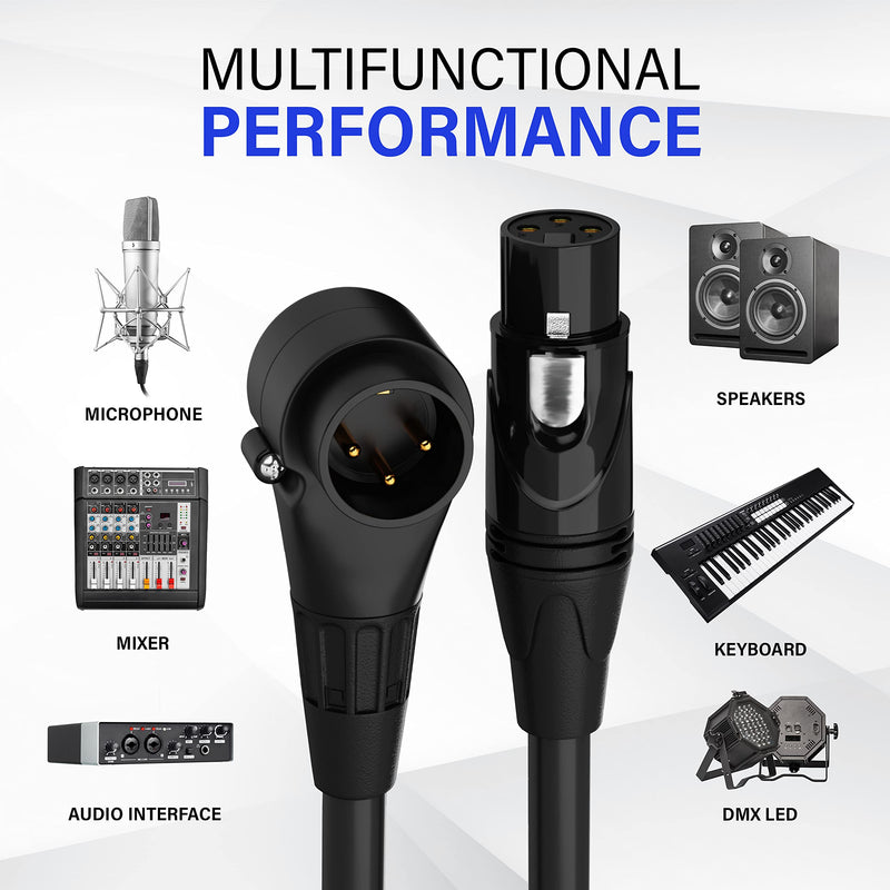 LyxPro 1.5 Feet Right Angle XLR Male to Female 3 Pin Mic Cord for Powered Speakers Audio Interface Professional Pro Audio Performance Camcorders DSLR Video Cameras and Recording Devices - Black 1.5 Ft. Angled Male