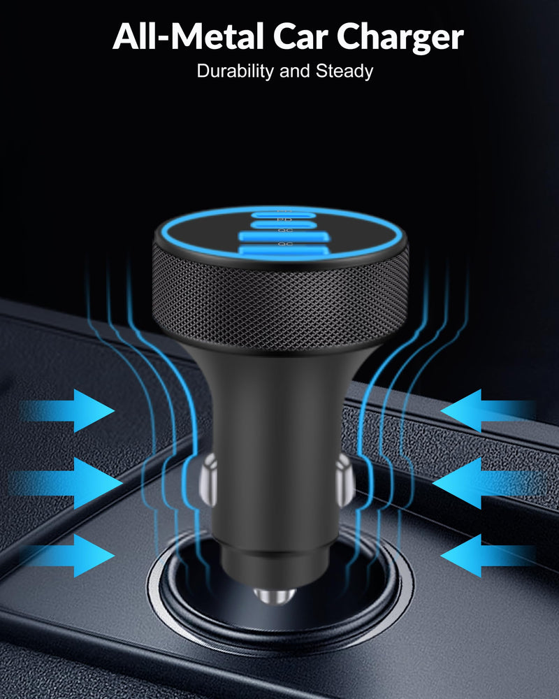 iPhone 17 16 15 Car Charger Fast Charging, 90W 4Port USB C Fast Car Charger | Cigarette Lighter Adapter, with 240W 3FT USB-C Cable, for iPhone 17/17 Pro Max/17e/16/15 Pro Max/Plus, iPad, Android, 2 Pack Matte Black Car Charger x2 + Cablex2