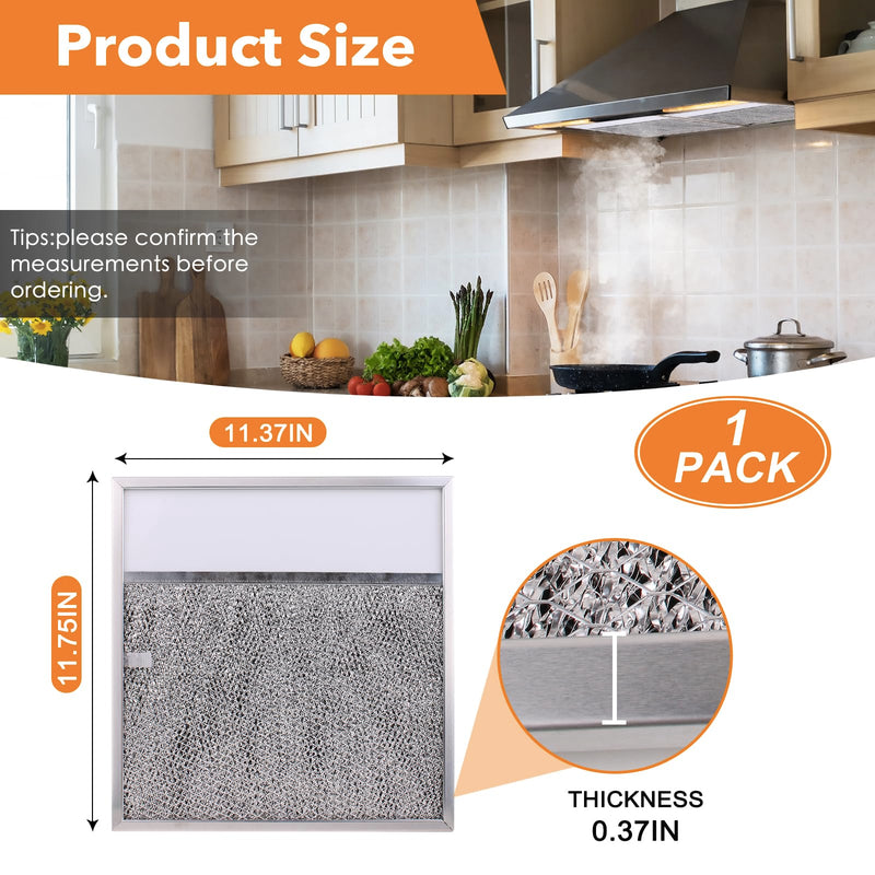 Range hood Filter with Light Lens for Broan-NuTone Kitchen Exhaust Grease Aluminum Filter R610045, R610050, SR610045, fit whirlpool WP8190232, fit 43000 Series Range Hood 11-3/8 X 11-3/4 X 3/8 Inch