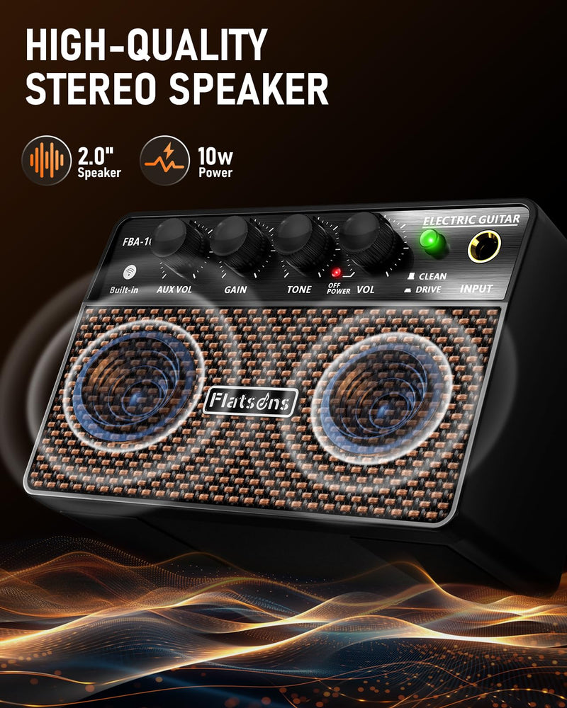 [AUSTRALIA] - FBA-10 Guitar Amp, 10W Mini Electric Guitar Amplifier with Clean/Drive Channel, 6H Working, USB-C Rechargeable, 3.5mm Headphone/AUX Jack, Wireless Portable Amp for Indoor Practice, Traveling Black 