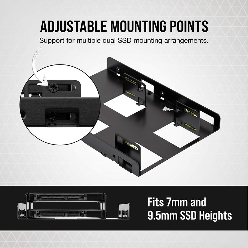 Corsair Dual SSD Mounting Bracket (3.5” Internal Drive Bay to 2.5", Easy Installation) Black Dual SSD Mount