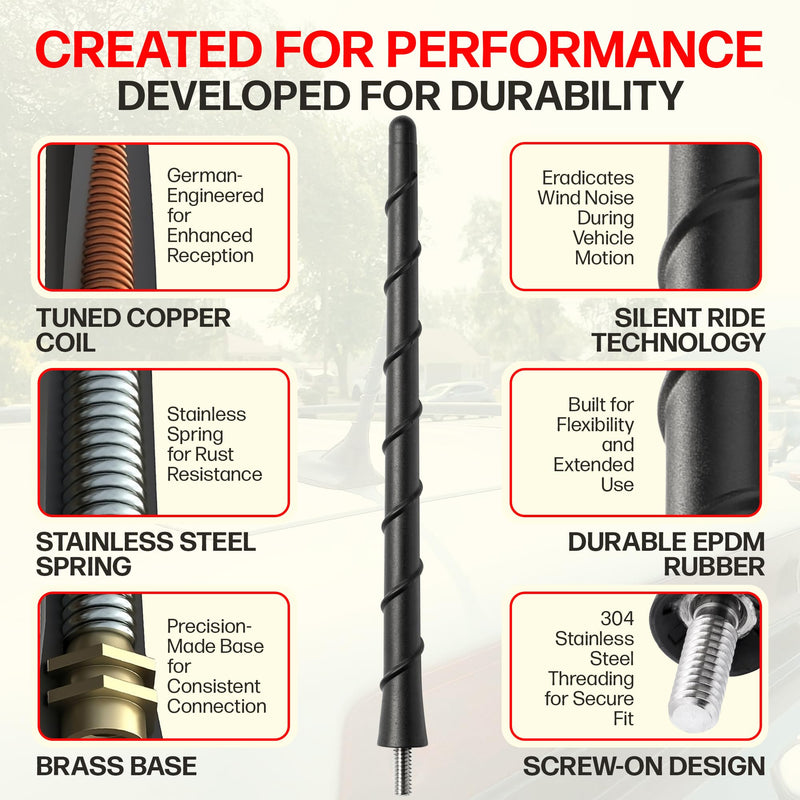 [AUSTRALIA] - Antenna fits Ford F-350 | F450 (2017-2026) 8 Inch Short Rubber Antenna - USA Threading - Carwash Proof - Internal Copper Coil 